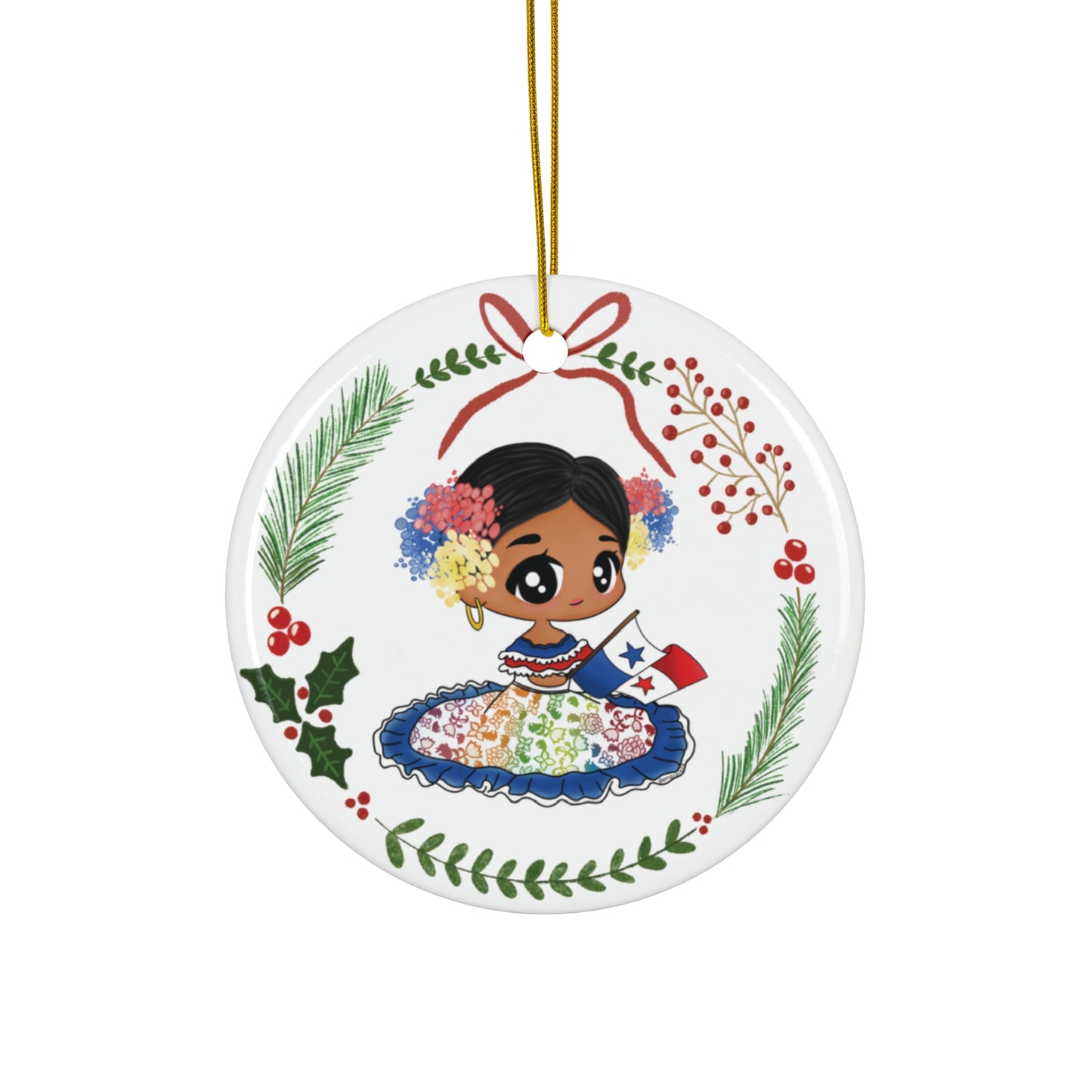 Panama Pollerita Ceramic Ornament, Panama Christmas Ornaments, Panamanian Pollera, Panamanian Culture