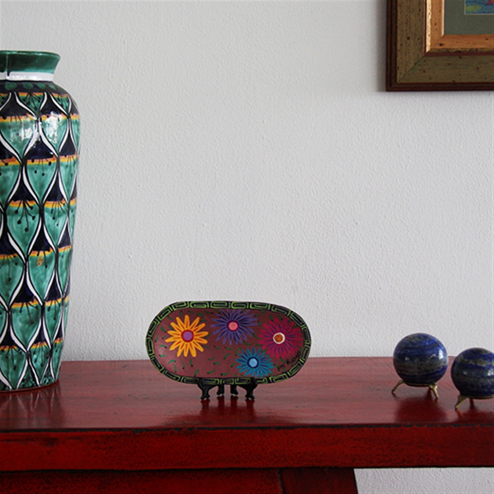 Florecitas (Tiny Flowers) Hand-Painted Carved Wood Batea Tray