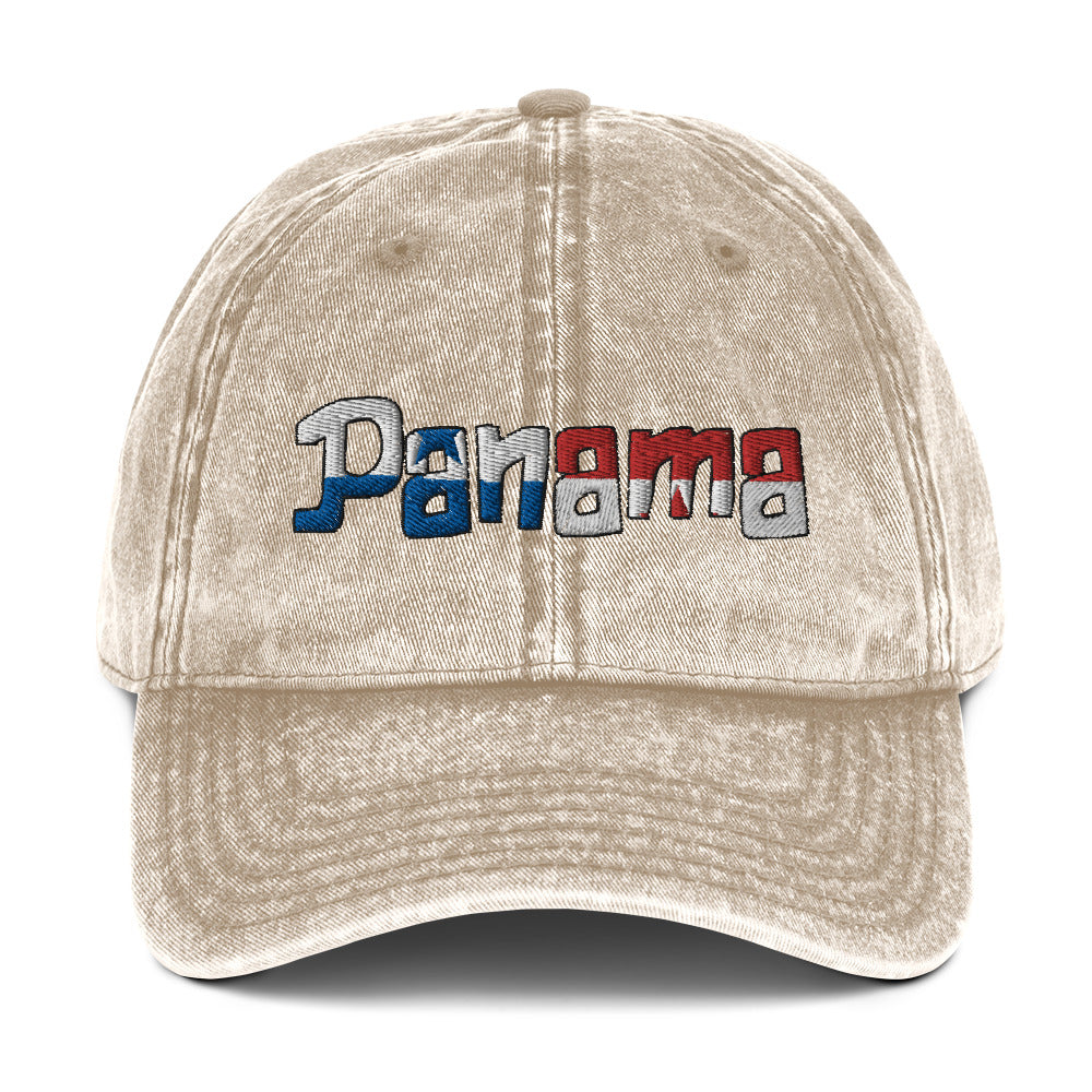 Panama Flag Word Vintage Cotton Twill Cap