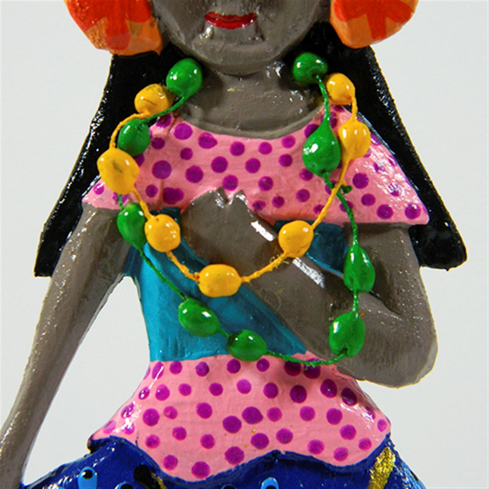 Congo Pollera Carved Doll Blue Flowers Closeup Body