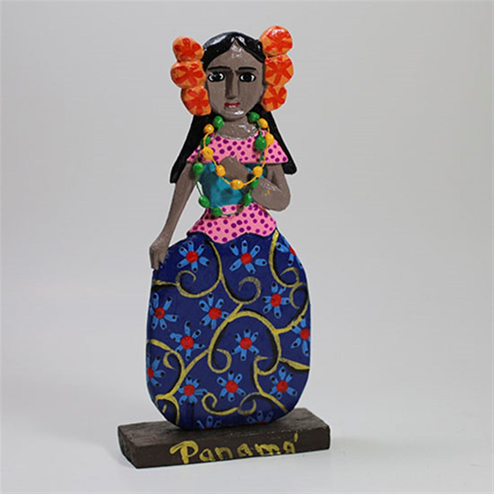Congo Pollera Carved Doll Blue Flowers