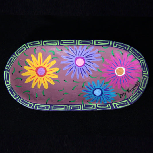 Florecitas (Tiny Flowers) Hand-Painted Carved Wood Batea Tray